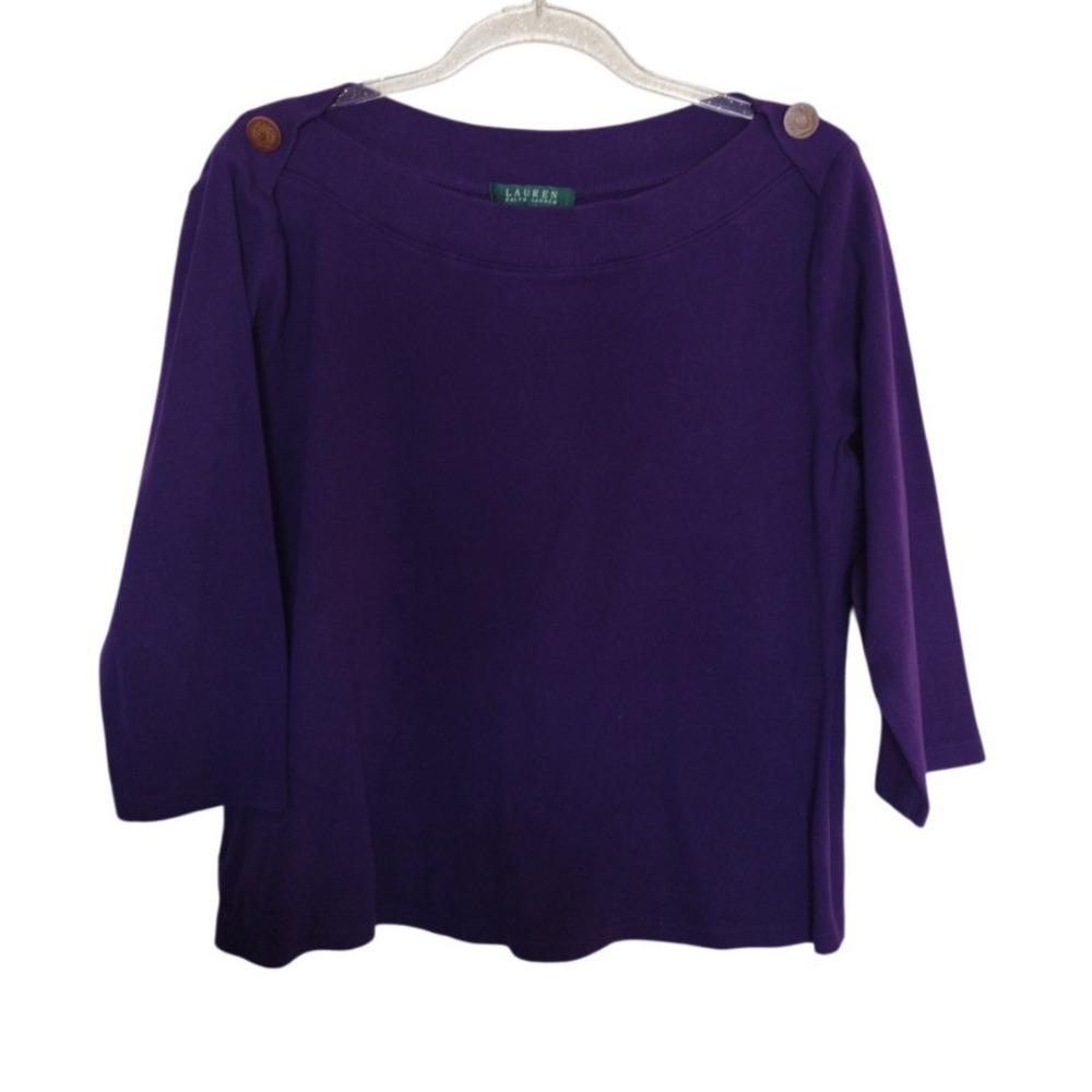 Lauren Ralph Lauren Top Woman' S‎ XL Purple Boat Neck Blouse Casual 3/4 Sleeves